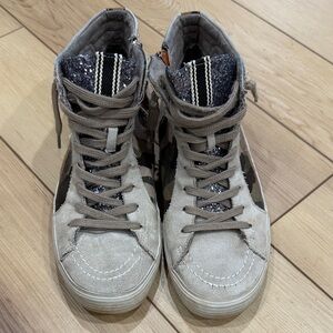 Shu Shop High-Top Faux Suede Sneakers with Camouflage and Glitter Accents